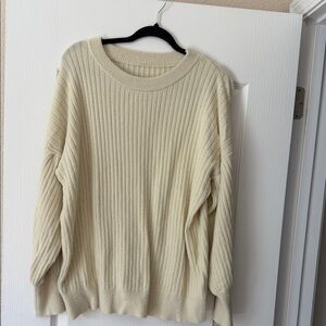 Elegant Cream Ribbed Women's Sweater